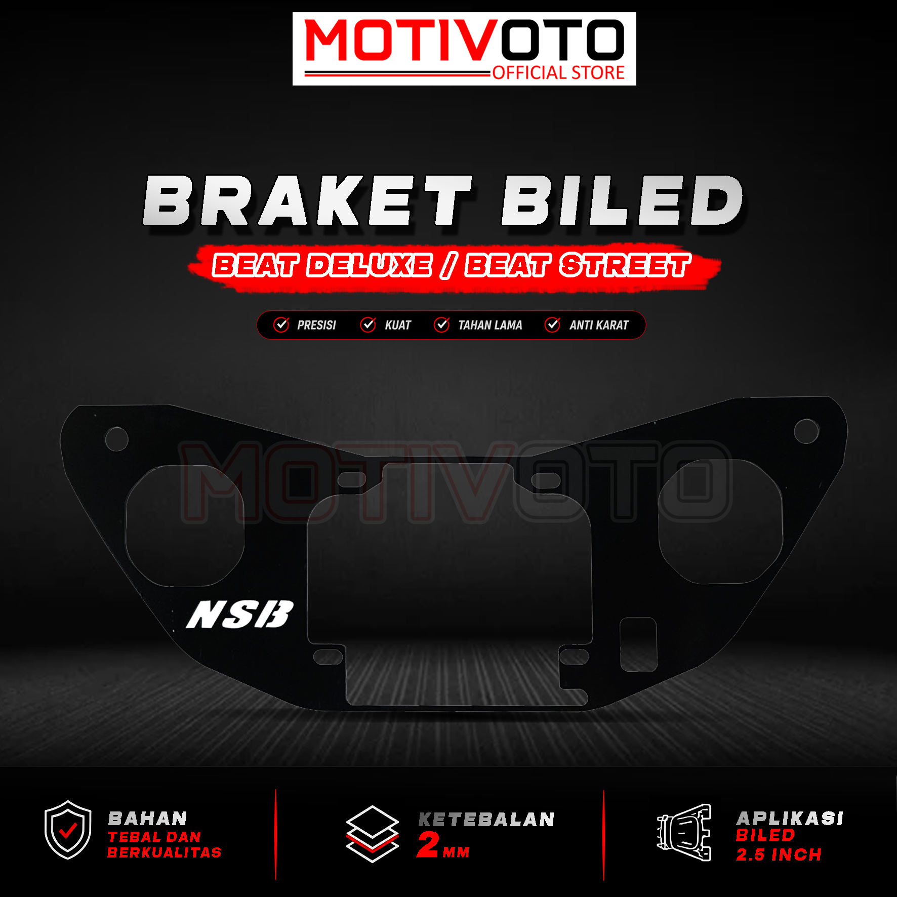 Breket Dudukan Lampu Projie Biled AES 2,5 inch Braket Single Biled Beat Deluxe Street Gen 1 Bahan Tebal Presisi High Quality Breket Bi-LED AES Honda Beat Street / Beat Deluxe Gen 1 K1A 2020-2024